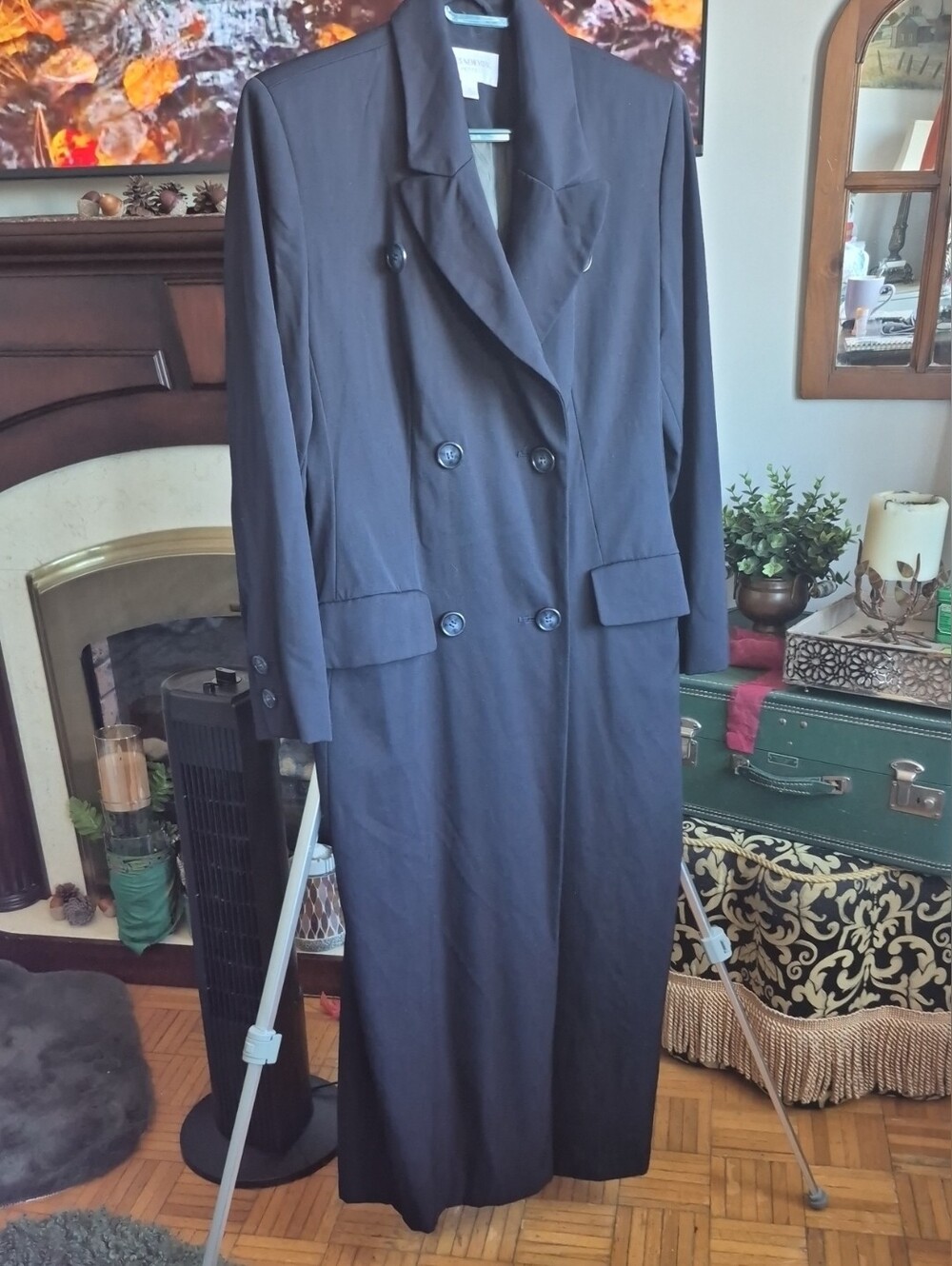 Jones New York Maxi Navy Double-Breasted Trench Coat